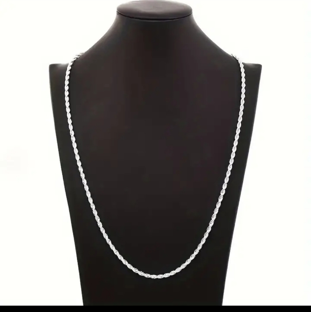 2pcs 925 SS Stamped 28" Necklace and Bracelet set - (rope braid chain)